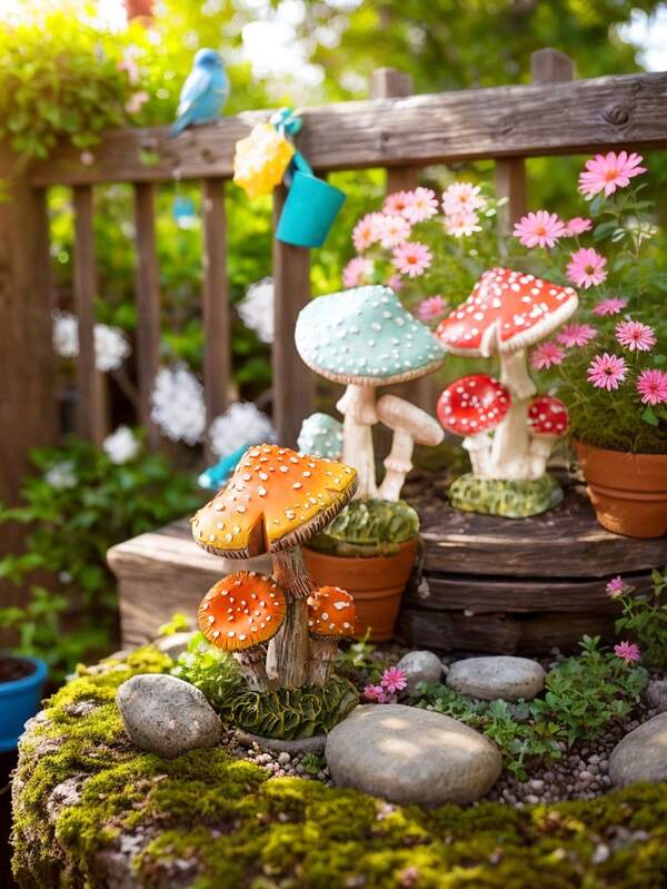 1pc Realistic 3D Resin Handpainted Mushroom Decoration, Artificial Mushroom Figurine For Home Garden Planter, Miniature Landscape Decor