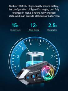 1/2pcs Music Interphone Dual Bluetooth 5.4 Motorcycle Helmet Intercom Headset Waterproof 500m Intercomunicador Speaker Earphone