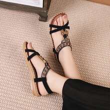 Women Sandals Blossom Print Elastic Sandals Soft Bottom Walking Shoes - màu đen - Xem 6