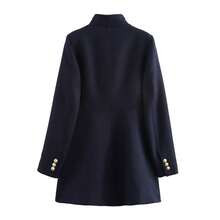 Winter Long Coat, Fashion Versatile Double-Breasted Slim Fit Jacket - Navy Blue - View 4