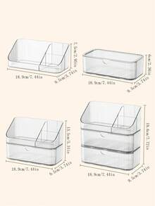 1 pieza, Caja de almacenamiento de maquillaje, Caja de almacenamiento de cosméticos transparente de material PET de lujo con múltiples compartimentos y cajones, para escritorio, baño, oficina, productos de cuidado de la piel, cosméticos y brochas de maquillaje. - Multicolor - Ver 2