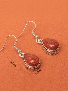 1 Pair Vintage Plated Silver Black Teardrop Faux Gemstone Earrings, Multiple Colors Available - Black - View 5