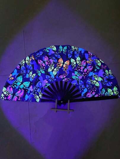 1pc Unisex Luminous Large Kung Fu Fan, Cool Bamboo Folding Fan, Suitable For Stage Performance, Party, Dance, Also A Great Gift For Holidays And Birthdays