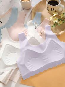 4pcs/Set Girls' Seamless Sports Bras With Pads - Comfortable Breathable Invisible Design, Available In White, Blue And Beige, Suitable For 8-16 Years Old Girls, Suitable For School, Casual And Sports Wear