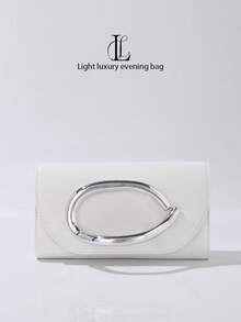 1 pieza Bolso de mano de estilo retro de moda para mujer, bolso de lujo y elegante de cuero con decoración metálica, correa de hombro desmontable de cadena metálica, adecuado para bodas, fiestas, bailes de graduación, discotecas, ocasiones formales, vestidos, cartera blanca - Blanco - Ver 3