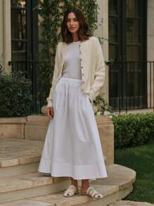 Women Casual Solid Color Round Neck Long Sleeve Loose Knit Cardigan, Autumn/Winter