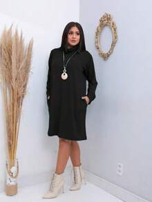 Long Sleeve Wool Dress For Winter - 黑色 - 查看 1