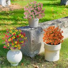 NKEN 1 buchet artificial cu violete, cu țepi de pământ (opțiuni multicolore), mătase artificială cu violet și verdeață, aspect real, plantă simulată pentru verandă, casă, terasă interioară, balcon, curte, aranjament floral introdus în pământ.
