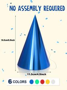 6 szt./10 szt. Kolorowe czapki na przyjęcie urodzinowe, czapki stożkowe dla dorosłych, metaliczne nakrycia głowy w kształcie stożka, czapki na przyjęcie urodzinowe dla dorosłych, zestaw hurtowy w 6 kolorach (metaliczny niebieski/zielony/złoty/srebrny/gorący róż/czerwony) - Wielokolorowe - Zobacz 3