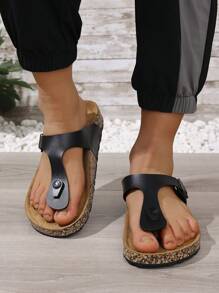 Unisex Soft Cork Texture Slip-On Sandals With Adjustable Strap, PU Leather Upper, Comfortable & Breathable For Casual, Beach, Indoor/Outdoor, Gift For Youth & Adults, Spring/Summer