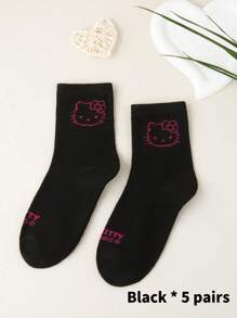 Sanrio 3 Pairs Of Cute Hello Kitty Midtube Socks - Soft, Breathable And Comfortable Japanese Style Women's Stockings And Socks With Cute Cartoon Character Designs Soft, Breathable, Comfortable Mid-Tube Socks Breathable And Comfortable, Machine Washable - Multiple Roles, Suitable For All Seasons, Stylish Socks, Suitable For Outdoor Sneakers, Great Travel Accessories For Outdoor Wear, Gifts For Friends And Couples