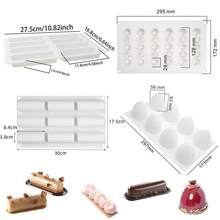 硅胶烘焙模具，适用于甜点和蛋糕，不粘易脱模，适用于慕斯蛋糕、糖果、糕点、巧克力、水果布丁、果冻、冰淇淋、圣诞蛋糕装饰。包括长方形、正方形、圆柱形、球形和蛋形。 - 彩色 - 查看 4