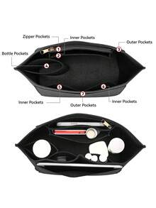 Le Pliage 毛毡内衬袋，多口袋毛毡袋，旅行便携内衬袋，带拉链，适合存放学习用品 - 黑色 - 查看 3