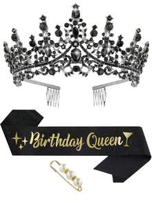 Birthday Queen Sash And Crown Gold Birthday Sash For Women Birthday Crown Adult Woman Crystal Birthday Tiaras For Princess Crowns Birthday Decoration