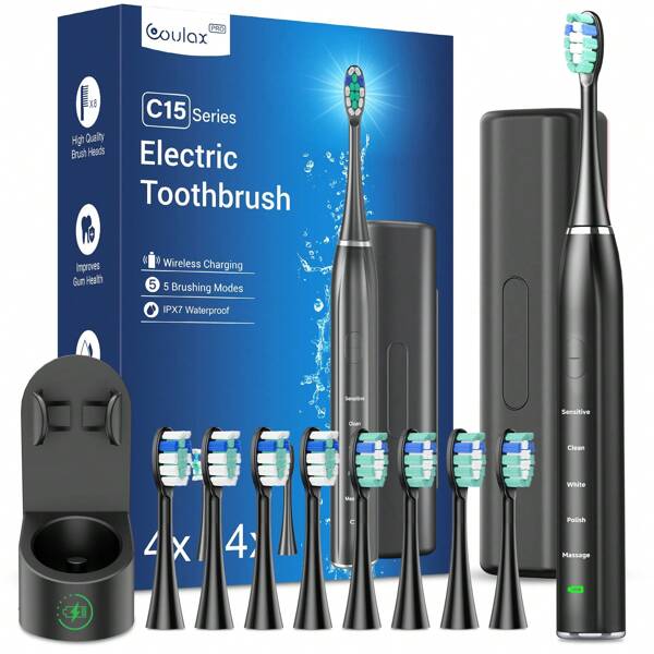Electric Toothbrush Toothbrush For Adults - Whitening Ultrasonic Toothbrushes Electric With Travel Case And Charging Station, Electric Toothbrush With 8 Brush Heads, 5 Cleaning Modes, 40000VPM