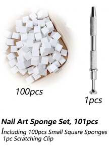 100片白色迷你可替换美甲海绵，美甲海绵金属夹，美甲渐变海绵，美甲海绵套装，包含50片小方海绵、1个刮夹，适用于渐变色美甲DIY，美甲工具，美甲用品，美甲配件