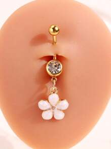 1pc Chic Flower Drip Oil Navel Ring, Simple & Versatile, Suitable For Women, Festival & Beach Vacation