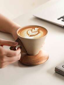1 件 250 毫升陶瓷漏斗形高端创意咖啡杯配木碟套装，大号拿铁艺术杯，适合家庭、办公室、咖啡厅，馈赠佳品 - 粗陶 - 查看 7