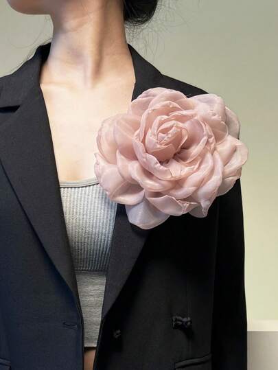 Handmade Exaggerated Multi-Layer Rose Tulle Flower Brooch, Hair Clip, Hat, Clothing Decoration For Women