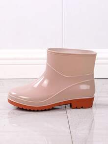 Women's Rain Boots, Solid Color Commuter PVC (Polyvinyl Chloride) Rain Shoes, Outdoor Garden Shoes, Non-Slip Waterproof Boots, Waterproof Shoes, Khaki, Black, Women's Water Shoes, Kitchen Rubber Shoes - Khaki - View 3