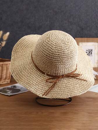 Sombreros para mujer, sombrero de paja de ala ancha para verano, sombrero de sol de moda para exterior, adecuado para playa, uso diario, viajes al aire libre, compras de ocio
