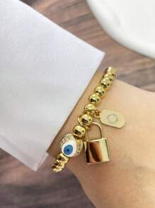 1 pieza Pulsera única y elegante, Cadena de 26 letras A-Z, Pulsera con letra del ojo del diablo, regalo de joyería exquisita para mujer
