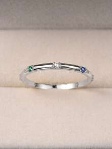 ESBERRY 1 PC 925 Sterling Silver Minimalist & Cute Rainbow Ring White Gold Plated Suitable For Women's Daily Wear Fine Jewelry Gifts - Silver - View 4