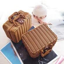 Rattan-Like Finish Box, Woven Basket, Retro Storage Box, Decorative Accessory, Hand-Held Suitcase, Gift Box