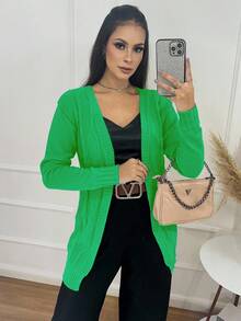 Long Sleeve Winter Kimono Knit - Green - View 1