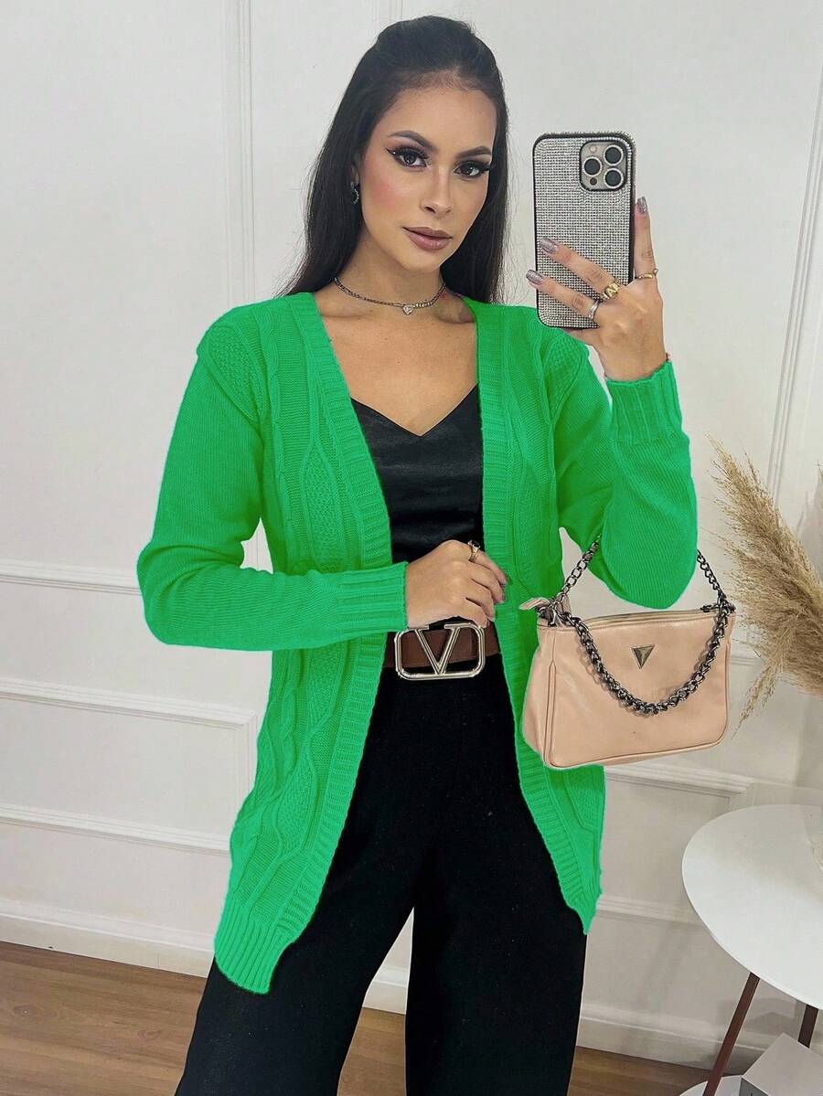 Long Sleeve Winter Kimono Knit - Green - View 1