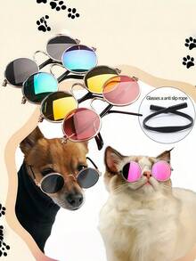 Pet Mini Stylish Sunglasses + Anti-Slip Strap Set, Pet Fashion Accessory, Multi-Color Pet Glasses Suitable For Small/Medium Cats & Dogs, Holiday & Birthday Costume, Photo Prop - Multicolor - View 2