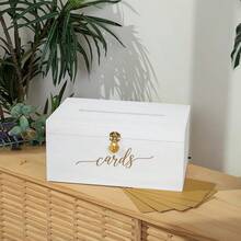 Wedding Card Box - 14 X 9 X 6.5 - White With Gold Sign - Secure Wedding Cards Box With Lock - Card Box For Wedding - Wedding Card Boxes For Reception - Best Way To Keep Cards Safe - 白色 - 查看 9