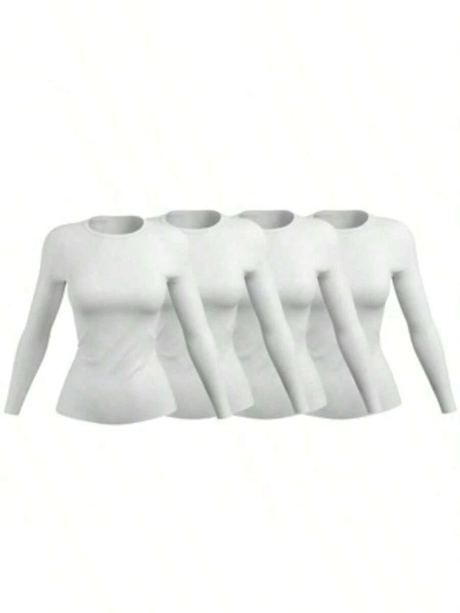 KIT 4 Women's Second Skin Shirt UV+50 Sun Protection Long Thermal T-Shirt Winter And Summer Fashion GJR Modas - 白色 - 查看 1