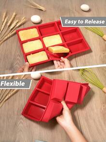 1pc Silicone Mini Loaf Pans, Silicone Baking Mold,Non-Stick Mini Bread Pans, 9 Cavities Silicone Bread Baking Mold, Perfect For Mini Loaf, Cake, Bread And Meatloaf, Cake,Brownie, - Rectangle Shaped Silicone Mold For Soap Making And Desserts - Red - View 2