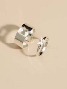 2pcs Ring Set, Butterfly Ring Set, Lover's Rings, Lover's Gift, Birthday Gift, Wedding Gift, Daily Wearly - Silver - View 2