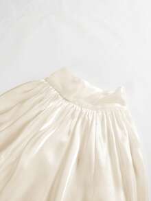 女士高领宽松纯色长袖灯笼袖优雅上衣，春秋季休闲款 - 杏色 - 查看 5