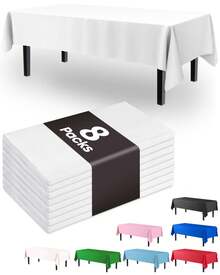 Party Solids 4/8 Pack Premium Plastic Tablecloth 54in. X 108in. Rectangle Plastic Table 8/4PCS Set - White - View 2