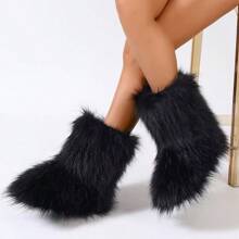 Botas altas para mujer, botas de nieve cálidas y antideslizantes con diseño de borreguito, elegantes para el invierno