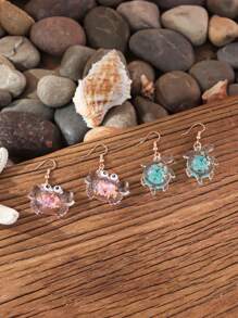 1 Pair Of Luminous Earrings With Ocean Creatures Design - Sea Horse, Crab, Turtle, Starfish For Beach Party & Music Festival