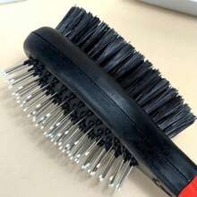 双面尼龙刷毛宠物毛刷 - 塑料手柄狗和猫美容梳 - 宠物多功能按摩洗澡工具 - 彩色 - 查看 2