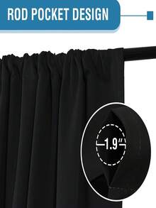 1 件遮光隔热窗帘 - 99% 抗紫外线涤纶，杆袋悬挂，不可漂白平纹编织，卧室艺术主题，涂层遮光隔热，降噪 - 非常适合卧室、农舍和学校深度睡眠，110gsm - 黑色 - 查看 4
