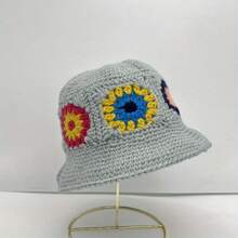 Men's Knitted Bucket Hat, Handmade Embroidery Bucket Hat, Spring Autumn Warm Windproof Retro Wave Brim Cap, Outdoor Streetwear