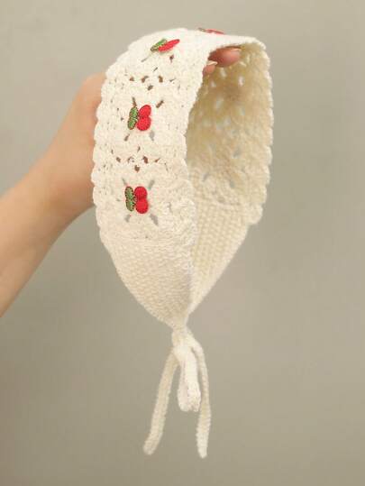 1件装时尚草莓樱桃针织花朵发带，适合日常佩戴，秋冬季发带，女士度假装扮发饰，优雅围巾，柔软头巾