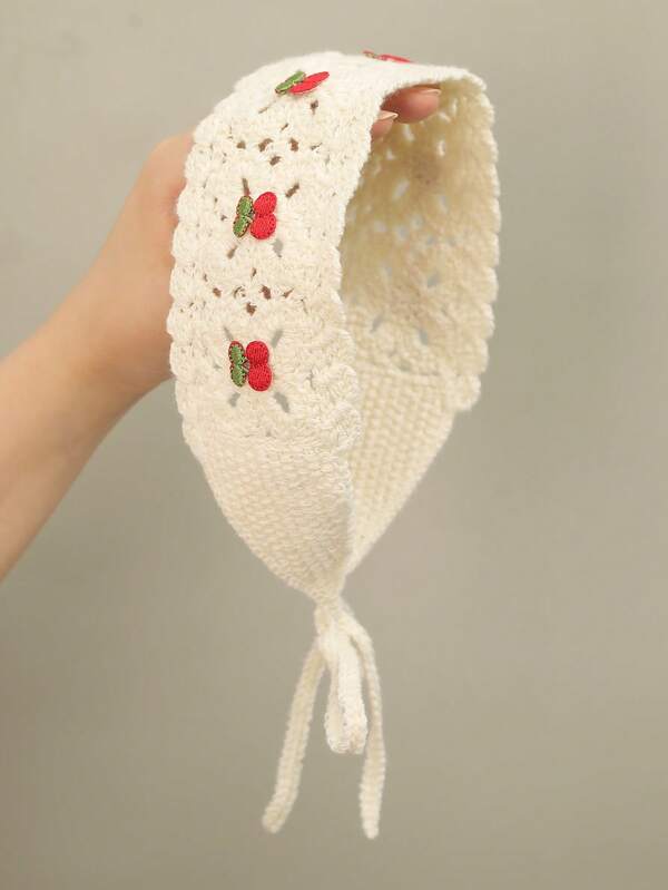 1件装时尚草莓樱桃针织花朵发带，适合日常佩戴，秋冬季发带，女士度假装扮发饰，优雅围巾，柔软头巾