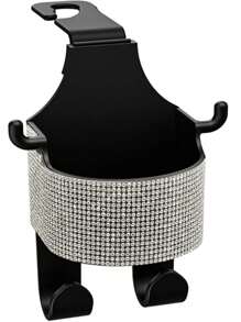 汽车头枕收纳架带杯架，水晶钻座椅靠背多功能储物挂钩通用挂式手机支架适用于汽车旅行内饰配件 1 件装白钻