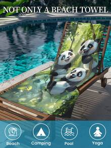 1条印花沙滩巾,可爱熊猫图案泳巾/浴巾,时尚沙滩巾,超强吸水浴巾,适用于浴室、游泳、健身、瑜伽,柔软舒适的超细纤维毛巾 - 彩色 - 查看 9