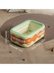 Foldable Inflatable Swimming Pool For Home Use, PVC Material With Waved Edge "Swimming" Print - Ideal Choice For Outdoor Patio And Garden Entertainment. Can Be Used By 1-7 People, Perfect For Backyard Splashing, Family Pool Party. Available In 5 Sizes, With PVC Material And Drain Plug At The Bottom