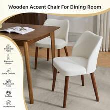 Huisuilinss Dining Chairs Set Of 2,Linen Upholstered Kitchen Chair With Thick Cushions,Wood Dinner Chair With Wood Legs,Wing Backrest,Accent Chair For Dining Room Living Room Kitchen - Màu be - Xem 4