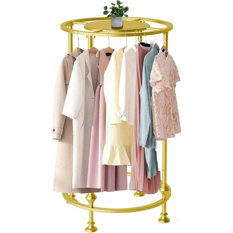 Round Garment Rack Freestanding Double Space MultiPurpose Retail Clothing Rack For Clothes Storage Commercial Clothing Organizer With Topper For Retail Boutique Bedroom 330lbs Load Capacity Gold - 金色 - 查看 1