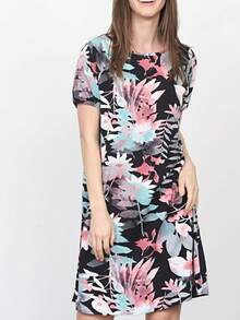 Boho Vintage Mint Pink Blue Patchwork V-Neck Dolman Sleeve Mini Swing Southern Dress Cover Up| S-3X - 藏蓝色 - 查看 2